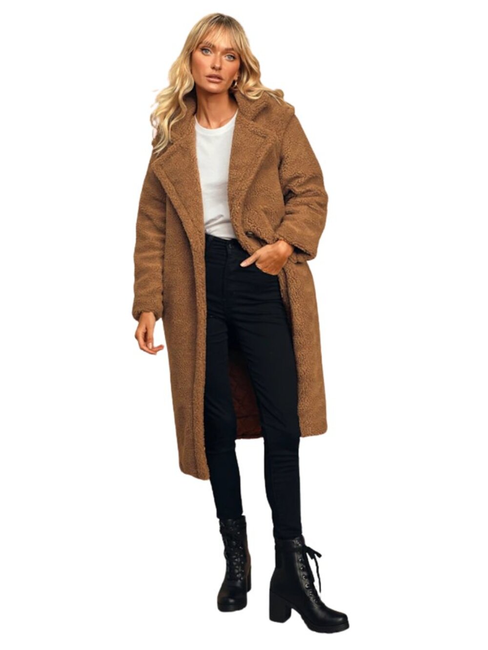 BB Dakota Paddington Brown Longline Teddy Coat Size XS